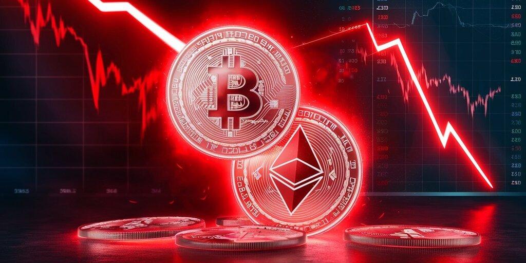 Cryptocurrency market sees total market cap drop by .44 billion as Bitcoin, Ethereum, and Dogecoin take a hit, leaving crypto bulls rekt